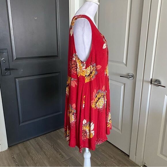 Free People Lovely Day Red Printed Tunic Boho Style Mini Dress Size S - Picture 7 of 9